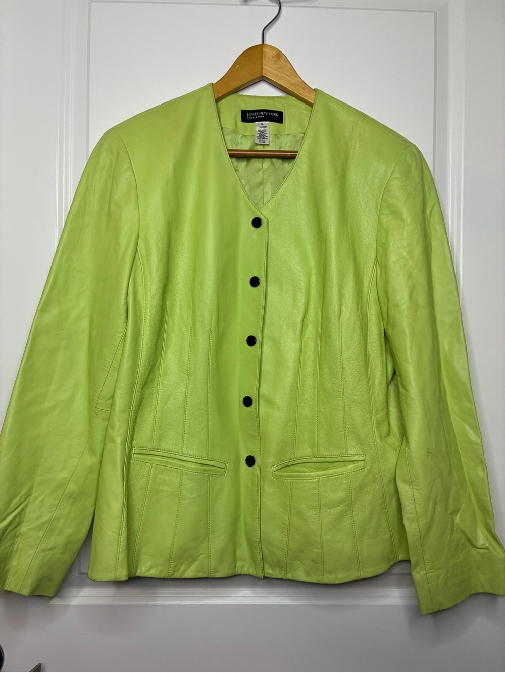 Jones New York Lime Green Leather Button-Front Blazer
